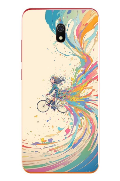 Le Balvo Redmi 8A Uyumlu Rengarenk Bisikletli Kız Baskılı Silikon Kılıf ürün görseli 1