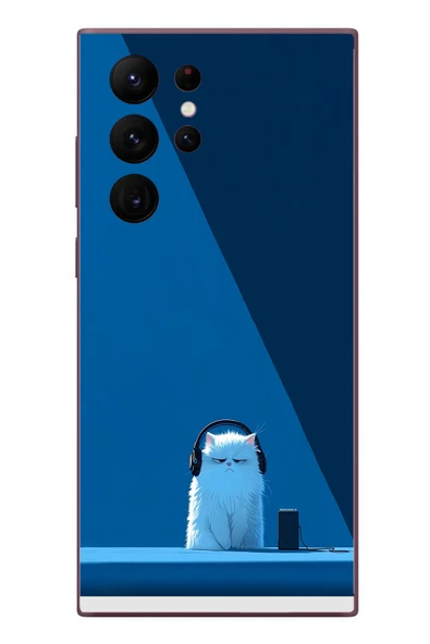 Le Balvo Samsung Galaxy S22 Ultra Uyumlu Kulaklı Kedi Baskılı Silikon Kılıf ürün görseli 1