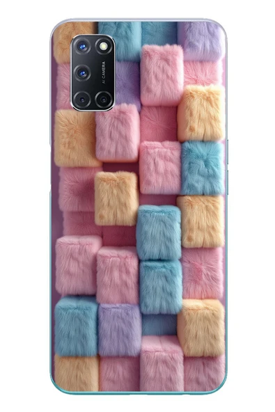 Le Balvo Oppo A52 Uyumlu Pembe Tüylü Kareler Baskılı Silikon Kılıf ürün görseli 1