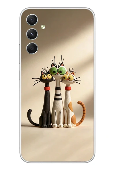 Le Balvo Samsung Galaxy A34 Uyumlu Neşeli Kedi Ailesi Baskılı Silikon Kılıf ürün görseli 1