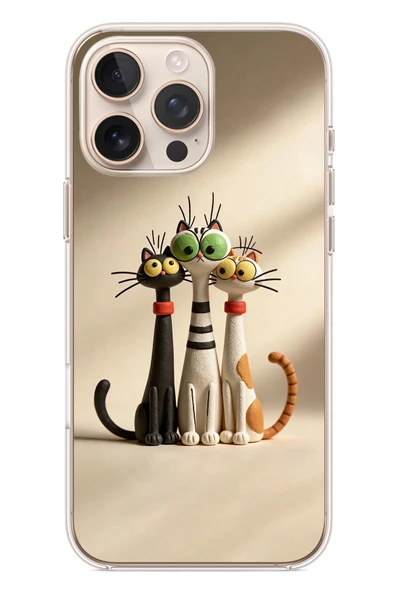 Le Balvo İphone 16 Pro Max Uyumlu Neşeli Kedi Ailesi Baskılı Silikon Kılıf ürün görseli 1