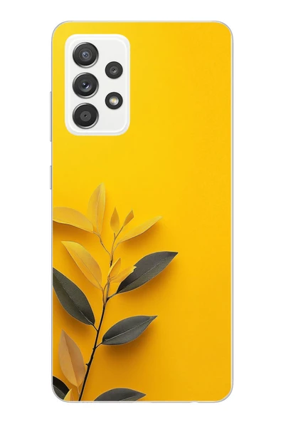Le Balvo Samsung Galaxy A52 Uyumlu Sarı Siyah Çiçekler Baskılı Silikon Kılıf ürün görseli 1