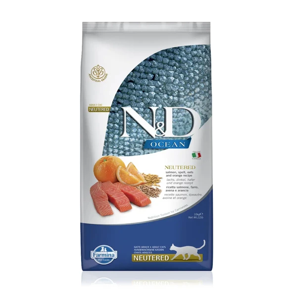 N&D Az Tahıllı Somonlu Portakallı Kısırlaştırılmış Kedi Maması 10 Kg ürün görseli 1