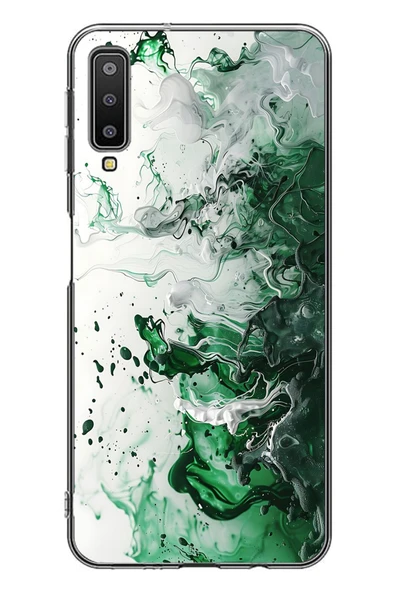 Le Balvo Samsung Galaxy A7 2018 Uyumlu Yeşil Beyaz Dalgalar Baskılı Silikon Kılıf ürün görseli 1