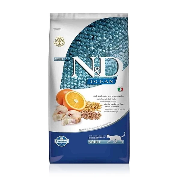 N&D Az Tahıllı Morina Balıklı Portakallı Yetişkin Kedi Maması 10 Kg ürün görseli 1