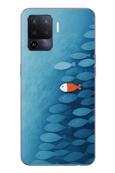 Le Balvo Oppo Reno 5 Lite Uyumlu Balıklar Yüzüyor Baskılı Silikon Kılıf ürün görseli 1