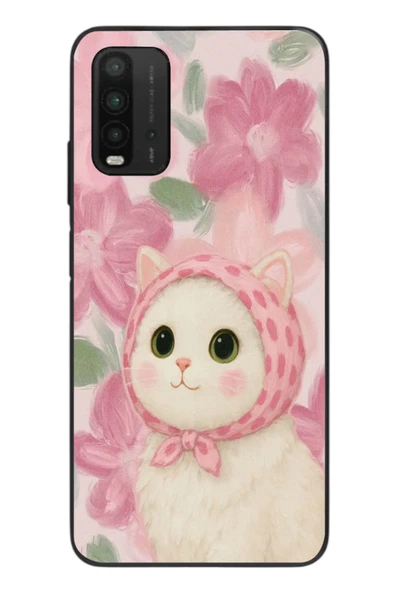 Le Balvo Redmi 9T Uyumlu Pembe Örtülü Kedi Baskılı Silikon Kılıf ürün görseli 1