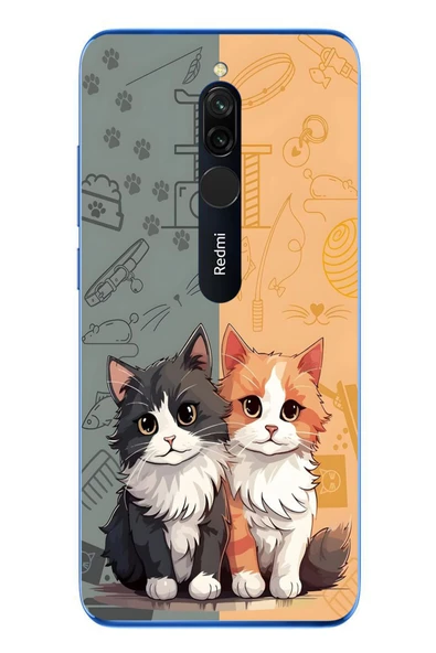 Le Balvo Redmi 8 Uyumlu Sarı ve Siyah Kedi Baskılı Silikon Kılıf ürün görseli 1