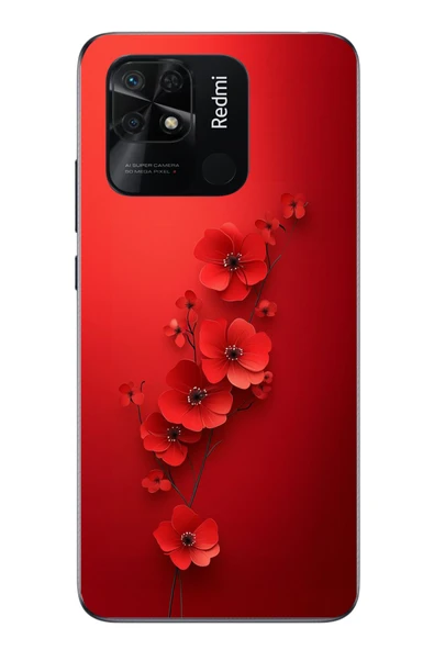 Le Balvo Redmi 10C Uyumlu Kırmızı Kardelenler Baskılı Silikon Kılıf ürün görseli 1