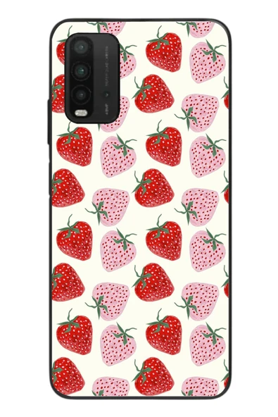 Le Balvo Redmi 9T Uyumlu Kırmızı Pembe Çilekler Baskılı Silikon Kılıf ürün görseli 1
