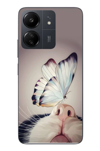 Le Balvo Redmi 13C Uyumlu Kelebekli Kedi Baskılı Silikon Kılıf ürün görseli 1