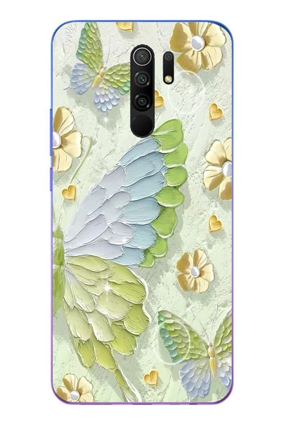 Le Balvo Redmi 9 Uyumlu Yeşil Mavi Kelebek Baskılı Silikon Kılıf ürün görseli 1