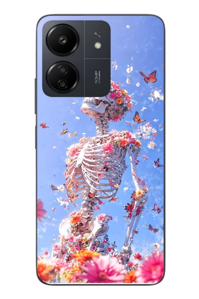 Le Balvo Redmi 13C Uyumlu İskelet Çiçekleri Baskılı Silikon Kılıf ürün görseli 1
