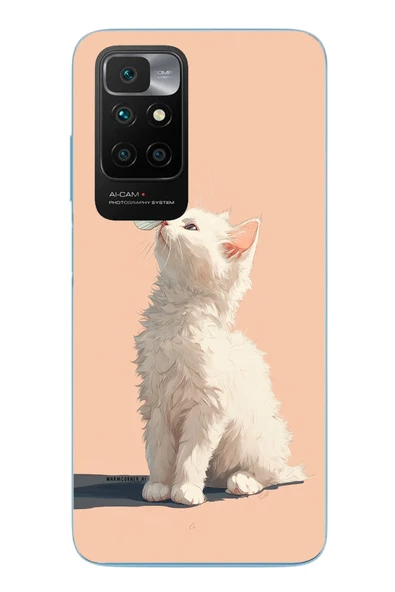 Le Balvo Redmi 10 2022 Uyumlu Beyaz Kelebekli Kedi Baskılı Silikon Kılıf ürün görseli 1