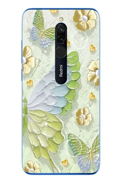 Le Balvo Redmi 8 Uyumlu Yeşil Mavi Kelebek Baskılı Silikon Kılıf ürün görseli 1