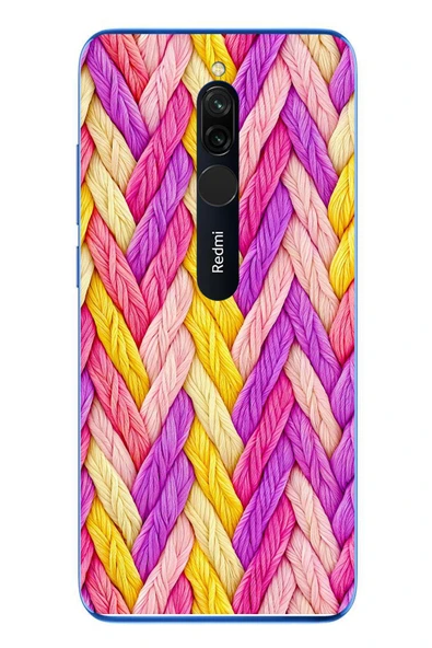 Le Balvo Redmi 8 Uyumlu Mor Sarı Örgü Baskılı Silikon Kılıf ürün görseli 1