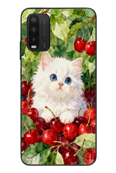 Le Balvo Redmi 9T Uyumlu Kirazlı Kedi Baskılı Silikon Kılıf ürün görseli 1