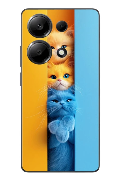 Le Balvo Redmi Note 13 Pro 4G Uyumlu Mavi Sarı Kediler Baskılı Silikon Kılıf ürün görseli 1