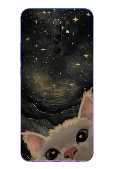 Le Balvo Redmi 9 Uyumlu Siyah Gökyüzülü Kedi Baskılı Silikon Kılıf ürün görseli 1
