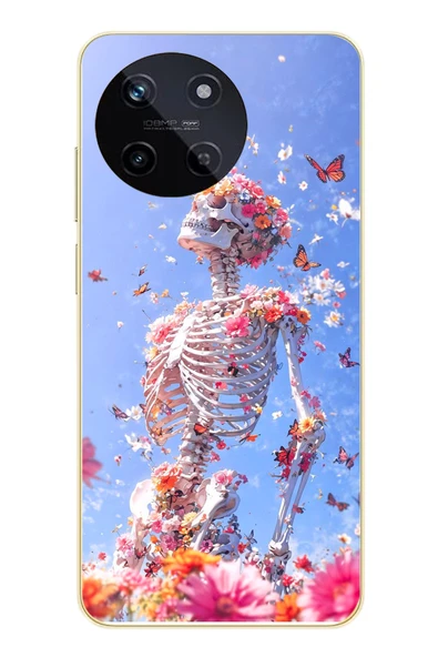 Le Balvo Realme 11 4G Uyumlu İskelet Çiçekleri Baskılı Silikon Kılıf ürün görseli 1