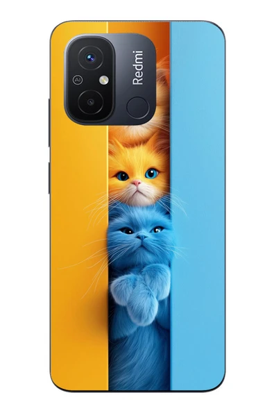 Le Balvo Redmi 12C Uyumlu Mavi Sarı Kediler Baskılı Silikon Kılıf ürün görseli 1