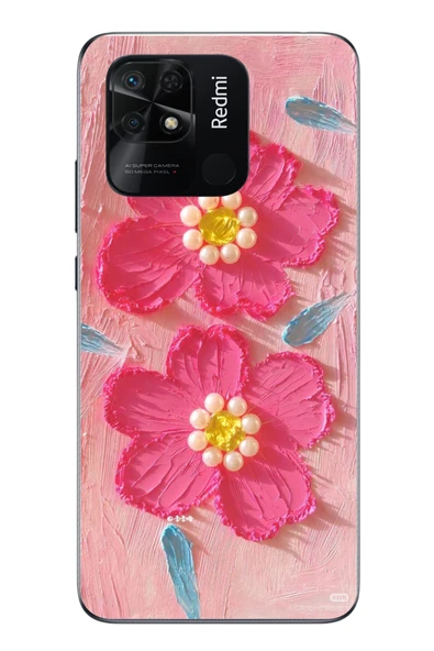 Le Balvo Redmi 10C Uyumlu İnci Çiçekler Baskılı Silikon Kılıf ürün görseli 1