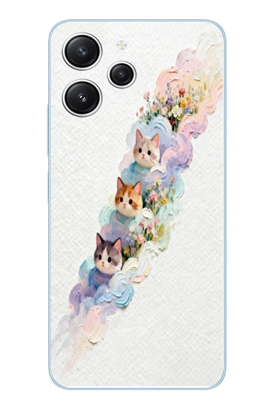 Le Balvo Redmi 12 Uyumlu Yağlı Boya Kediler Baskılı Silikon Kılıf ürün görseli 1