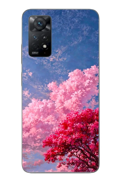 Le Balvo Redmi Note 11E Uyumlu Kırmızı Pembe Ağaçlar Baskılı Silikon Kılıf ürün görseli 1