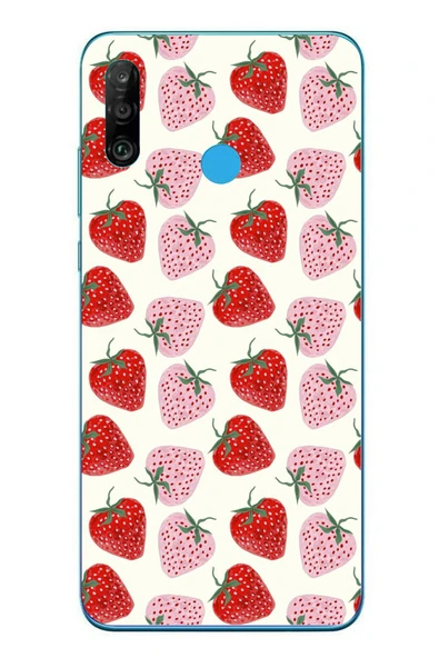 Le Balvo Huawei P30 Lite Uyumlu Kırmızı Pembe Çilekler Baskılı Silikon Kılıf ürün görseli 1