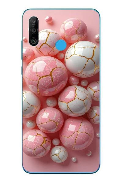 Le Balvo Huawei P30 Lite Uyumlu Pembe Beyaz Kırık Toplar Baskılı Silikon Kılıf ürün görseli 1