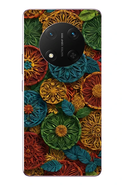 Le Balvo Honor Magic 7 Lite Uyumlu Hasır Örgü Çiçekler Baskılı Silikon Kılıf ürün görseli 1