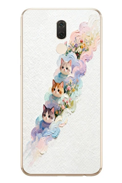 Le Balvo Huawei Mate 10 Lite Uyumlu Yağlı Boya Kediler Baskılı Silikon Kılıf ürün görseli 1