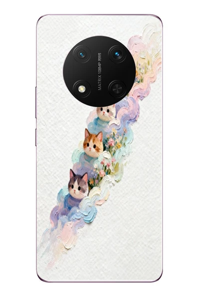 Le Balvo Honor Magic 7 Lite Uyumlu Yağlı Boya Kediler Baskılı Silikon Kılıf ürün görseli 1