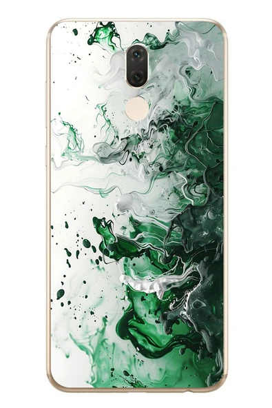 Le Balvo Huawei Mate 10 Lite Uyumlu Yeşil Beyaz Dalgalar Baskılı Silikon Kılıf ürün görseli 1