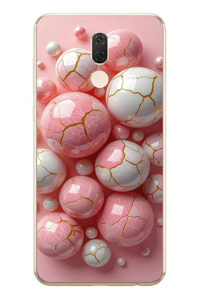 Le Balvo Huawei Mate 10 Lite Uyumlu Pembe Beyaz Kırık Toplar Baskılı Silikon Kılıf ürün görseli 1