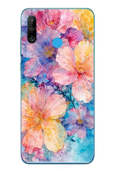 Le Balvo Huawei P30 Lite Uyumlu Yağlı Boya Çiçekler Baskılı Silikon Kılıf ürün görseli 1