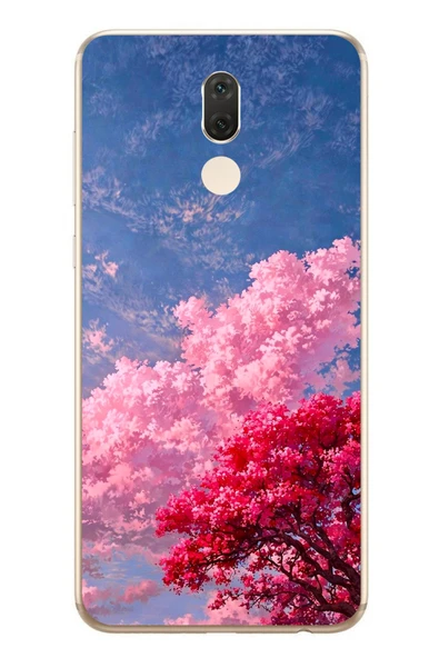 Le Balvo Huawei Mate 10 Lite Uyumlu Kırmızı Pembe Ağaçlar Baskılı Silikon Kılıf ürün görseli 1