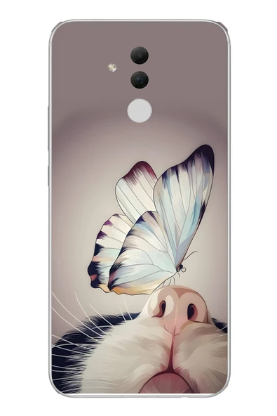 Le Balvo Huawei Mate 20 Lite Uyumlu Kelebekli Kedi Baskılı Silikon Kılıf ürün görseli 1
