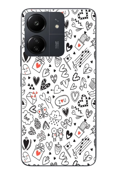 Le Balvo Redmi 13C Uyumlu Retro Kalp Karışık Baskılı Silikon Kılıf ürün görseli 1