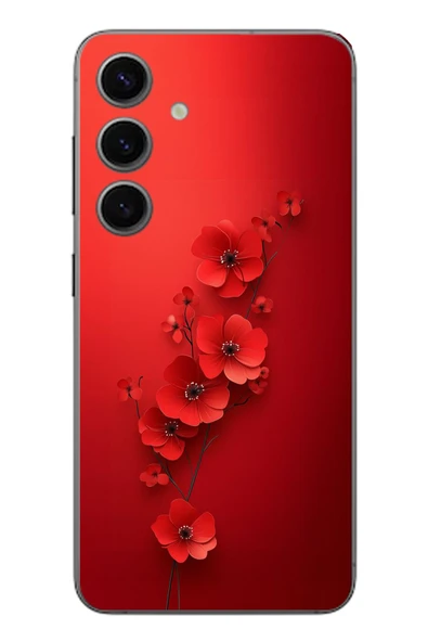 Le Balvo Samsung Galaxy S24 Uyumlu Kırmızı Kardelenler Baskılı Silikon Kılıf ürün görseli 1