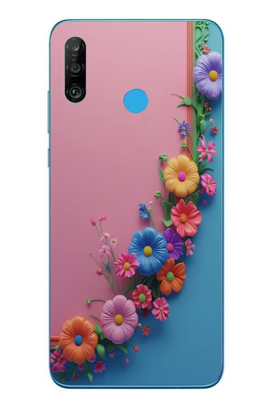 Le Balvo Huawei P30 Lite Uyumlu Pembe Mavi Sarmaşık Baskılı Silikon Kılıf ürün görseli 1