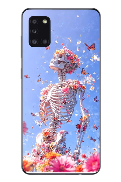 Le Balvo Samsung Galaxy A31 Uyumlu İskelet Çiçekleri Baskılı Silikon Kılıf ürün görseli 1