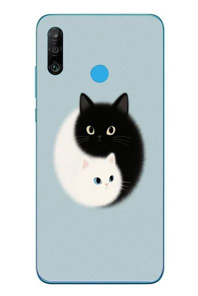 Le Balvo Huawei P30 Lite Uyumlu Yin Yang Kediler Baskılı Silikon Kılıf ürün görseli 1