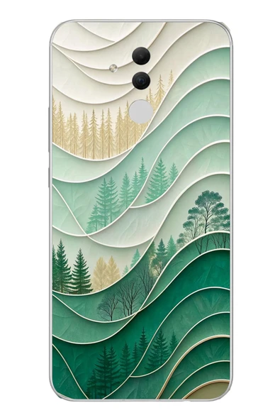 Le Balvo Huawei Mate 20 Lite Uyumlu Beyaz Çizgili Orman Baskılı Silikon Kılıf ürün görseli 1