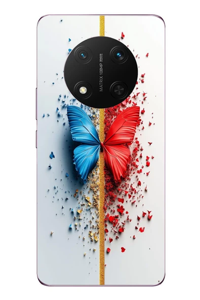Le Balvo Honor Magic 7 Lite Uyumlu Kırmızı Mavi Kelebek Baskılı Silikon Kılıf ürün görseli 1