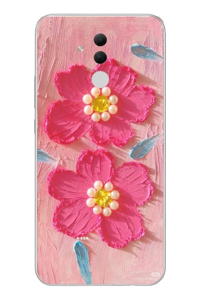 Le Balvo Huawei Mate 20 Lite Uyumlu İnci Çiçekler Baskılı Silikon Kılıf ürün görseli 1