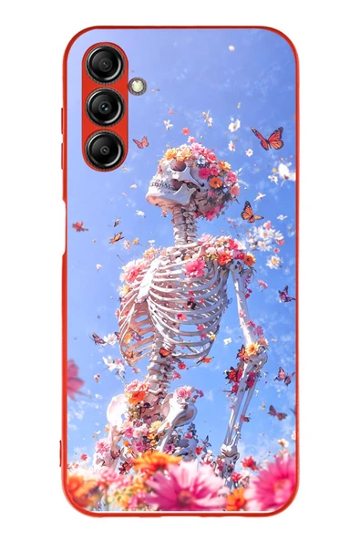 Le Balvo Samsung Galaxy A14 Uyumlu İskelet Çiçekleri Baskılı Silikon Kılıf ürün görseli 1