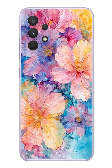 Le Balvo Samsung Galaxy A32 Uyumlu Yağlı Boya Çiçekler Baskılı Silikon Kılıf ürün görseli 1