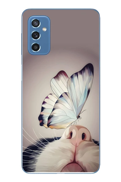 Le Balvo Samsung Galaxy M52 Uyumlu Kelebekli Kedi Baskılı Silikon Kılıf ürün görseli 1