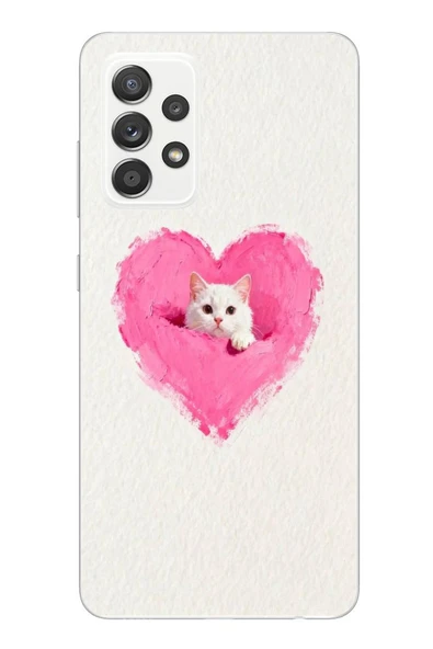 Le Balvo Samsung Galaxy A52 Uyumlu Pembe Kalpli Kedi Baskılı Silikon Kılıf ürün görseli 1